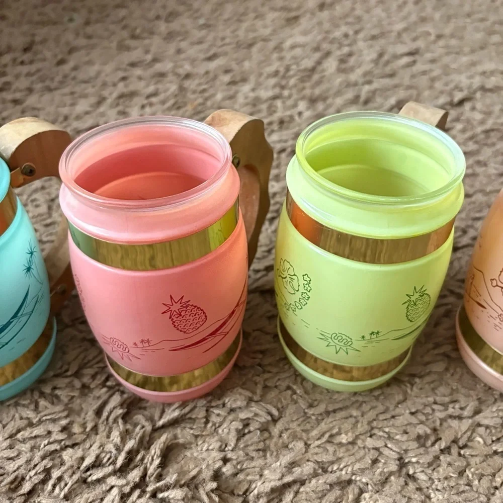 Siesta Ware Mugs Frosted Wood Handles Tiki Bar Mid Century Tropical Set Bundle